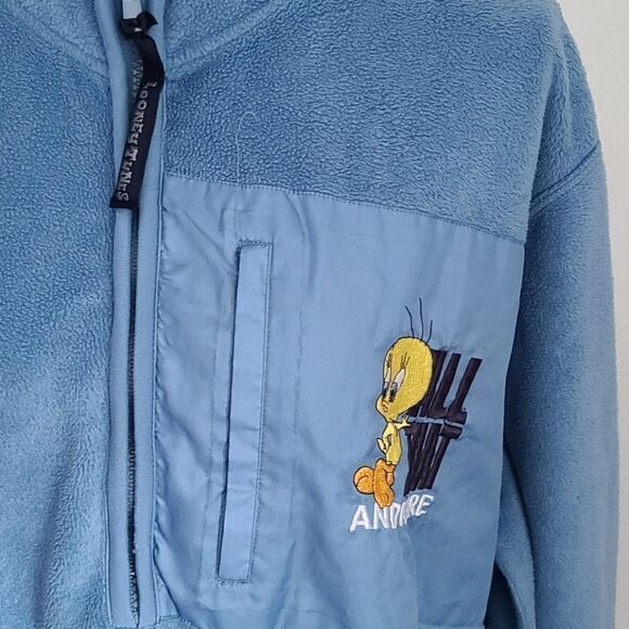 Vintage 90s Y2K Kidcore Looney Tunes Blue Tweety Bird Pullover Fleece - Picture 4 of 14